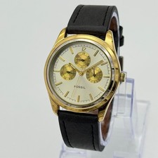 Reloj Hombre FOSSIL Todo Acero Inoxidable Tono Dorado, 38mm, Cuero Gris, BQ8737