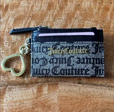 Juicy Couture Keychain Card Holder Gold Logo Black Word Play Card Case New