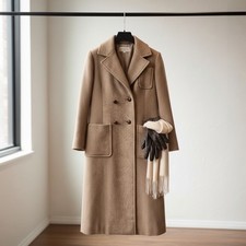 Oscar De La Renta Women's Tweed Tan Beige Trench Pea Coat Jacket Size Large / 12
