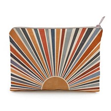 Sunshine Makeup Bag, Natural Linen, Zipper Pouch, Retro Makeup Bag, Tech