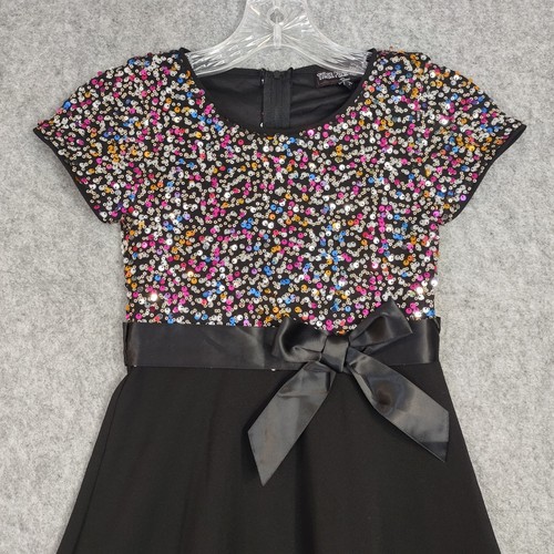 Three Pink Hearts Girl's Dress Black Multi Sz S Poly Spandex Party Bow Holidays - Picture 3 of 14