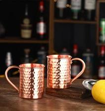 Pure Copper Moscow Mule Mugs, Set of 4, Handmade, Straight Smooth Finish, Riv...