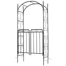 Decorative Backyard Arch w/Gate Garden Arbor For Climbing Plants Refurbished