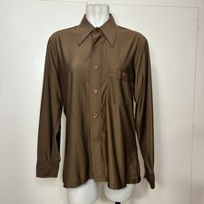 Vintage 70s Macy  s Brown Knit Nylon Button Up Dagger Collar Shirt