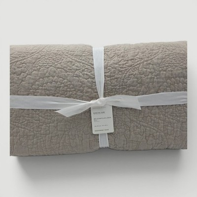 Pottery Barn Belgian Flax Linen Floral Stitch King Quilt Dark Flax New