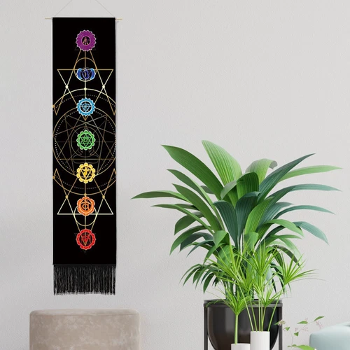 Bohemian Tapestry Tassel Moon Mountain Linen Cotton Home Door Wall Hanging Draw - Picture 14 of 37