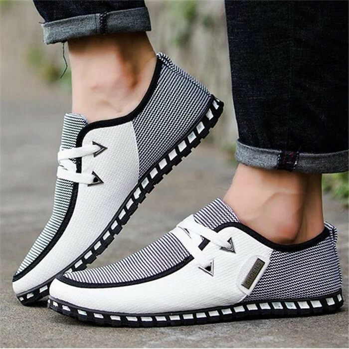 Mens Sneaker Lace Up Driving Moccasin Canvas Breathable Casual Shoes Plus Size