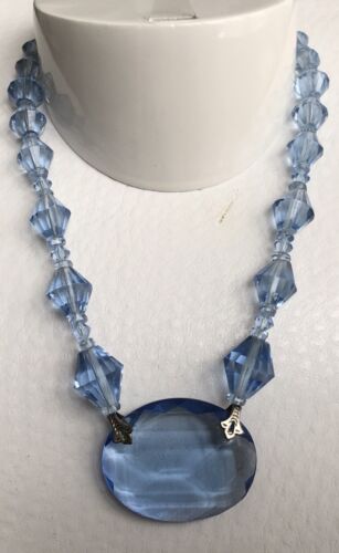 Antique Art Deco Blue Glass Crystal Rolled Gold C… - image 1