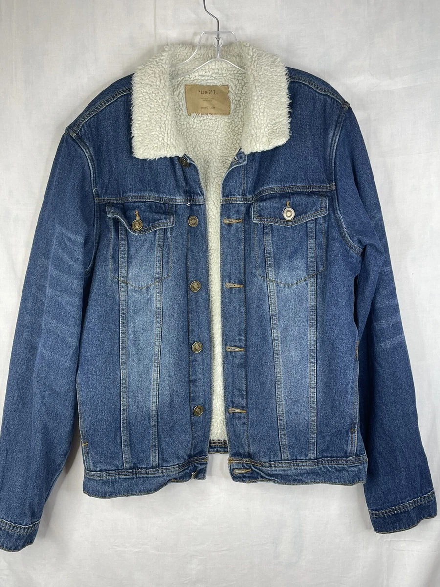 Rue 21 Sherpa Jean Jacket Mens Medium Denim Trucker Button Up Coat  Rockabilly | eBay