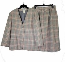 Vintage RUSS women's pink Gray plaid 2 Piece Skirt Jacket Suit Size 8/M EUC
