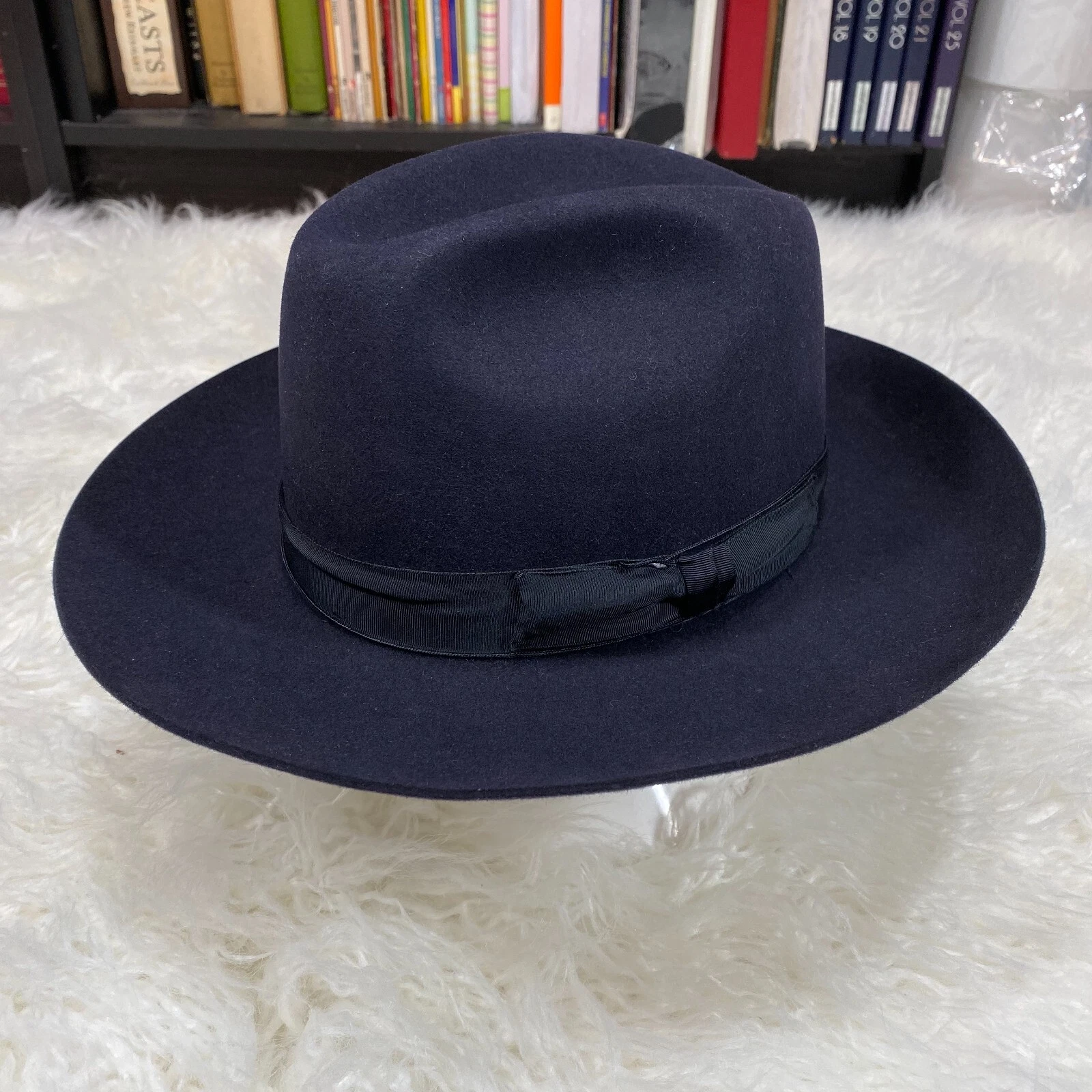 SUPREME CAPPELLO CHASIDICO VINTAGE DI ALTISSIMA QUALITÀ FEDORA CAPPELLO EBRAICO TAGLIA 53 PELLICCIA DI CONIGLIO