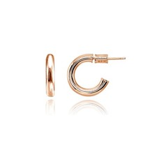 15mm Polished Open Round Post Rose Gold Plated Sterling Silver C-Hoop Earrings
