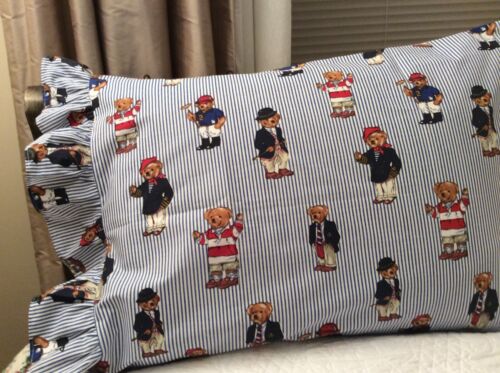 Ralph Lauren Polo Teddy Animal Print Ruffled Standard Pillowcase Set (2) NIOP