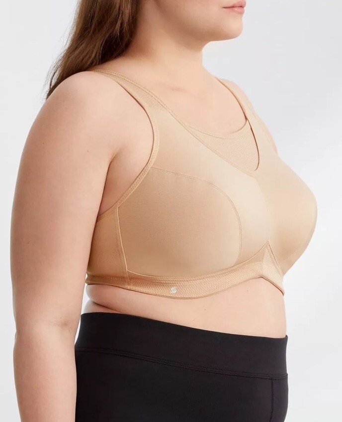 Full Figure Plus Size No-Bounce Camisole Sports Bra Wirefree #1066 Café