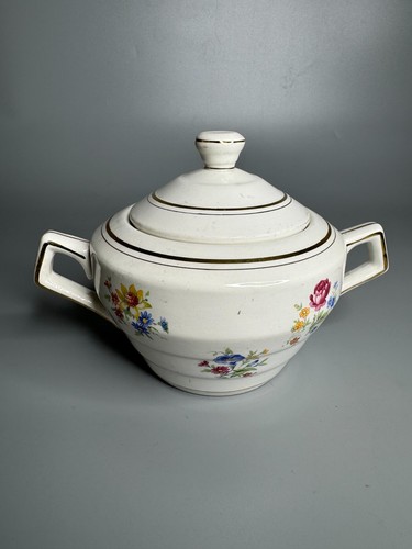Art Deco France sugar bowl porcelain St Amand Seramor floral design dish silver - Picture 2 of 6
