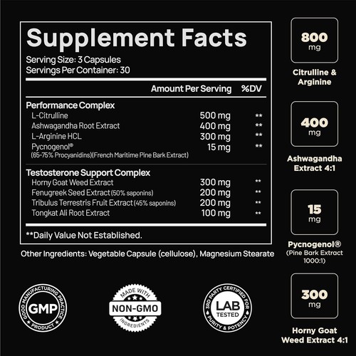 21,800mg Testosterone Booster & Male Enhancer - Natural Muscle & Stamina Support - Picture 2 of 7
