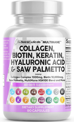 Collagen Pills 1000Mg Biotin 10000Mcg Keratin Saw Palmetto Hyaluronic Acid - Hai