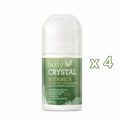 4 x Body Crystal Crystal Roll-On Deodorant 80ml Botanica Total 320ml