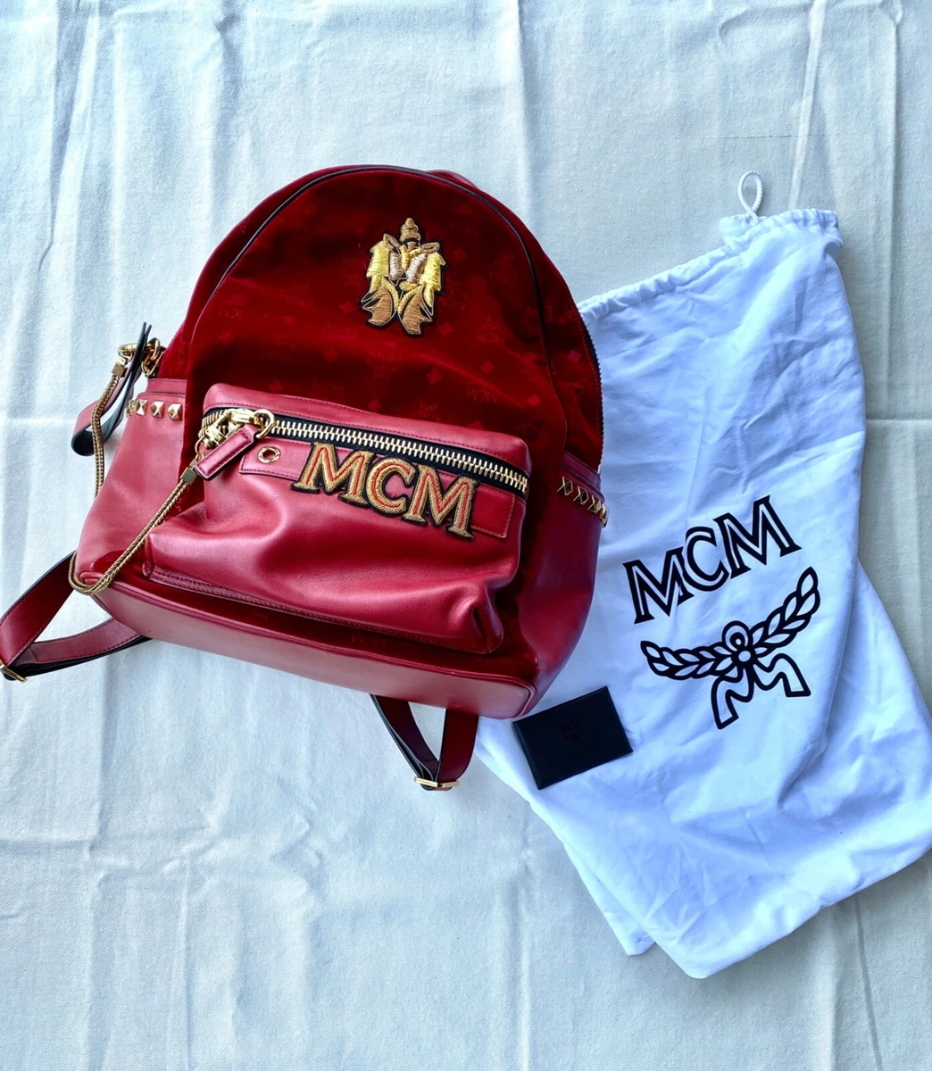 MCM Red Leather u0026 Velvet backpack | eBay