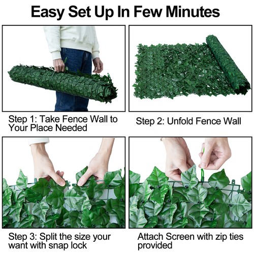 Privacy Artificial Green Fence Screen Faux Ivy Leaf 118"x39" Hedge Decor Garden - Picture 15 of 22