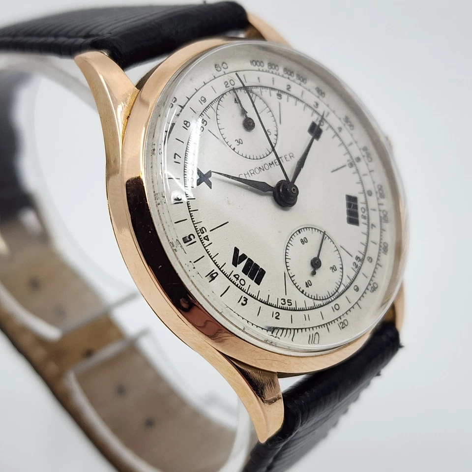 VG+ Chronometer Chrongraph 750 18k Yellow Gold Vintage Watch 37mm Venus Movement - Image 2 of 4