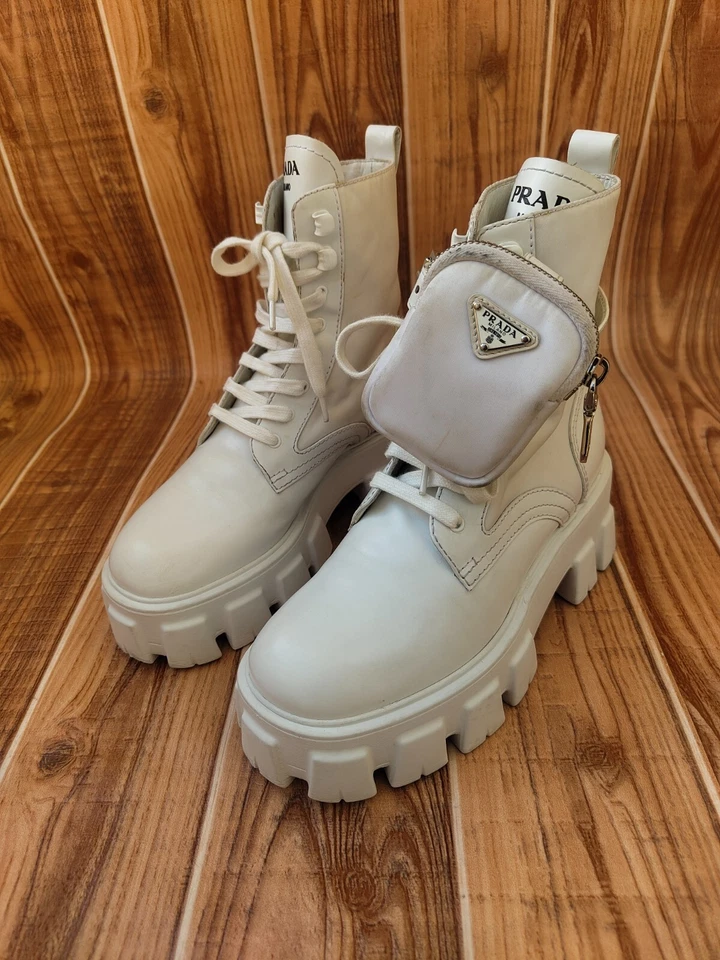 Байкерские ботинки Prada Monolith Iconic белая кожа размер ЕС 36 США 6 - Изображение 3 из 4