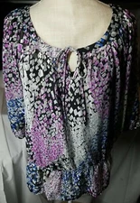 AB Studio Blouse Women Small Gray Purple Blue 3/4 Sleeve Top Office Casual