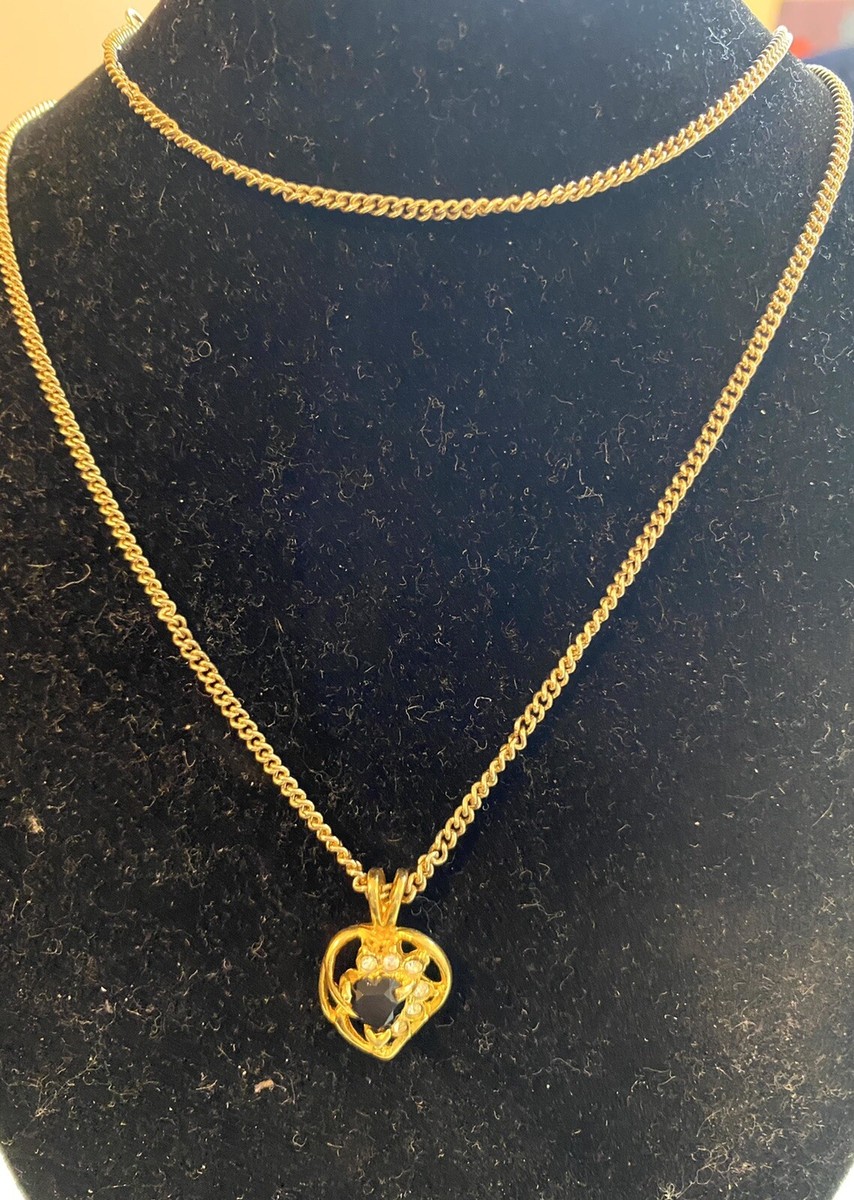 2.45 Vintage necklace, gold tone, chain, black crystal pendant