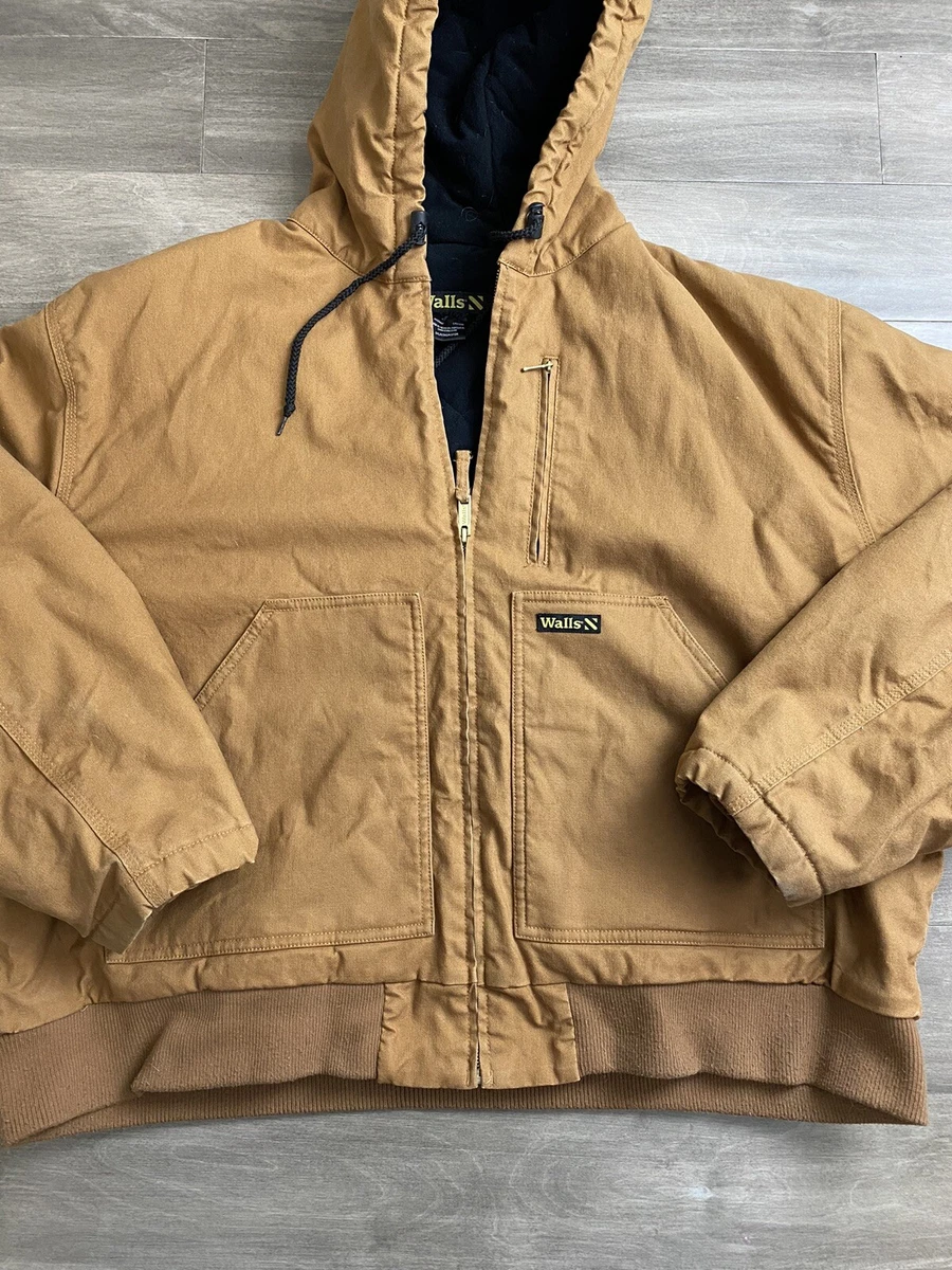 WALLS Work Wear Hooded Jacket Men's Size 3XL Brown Duck Canvas Fleece Lined  Coat | eBay