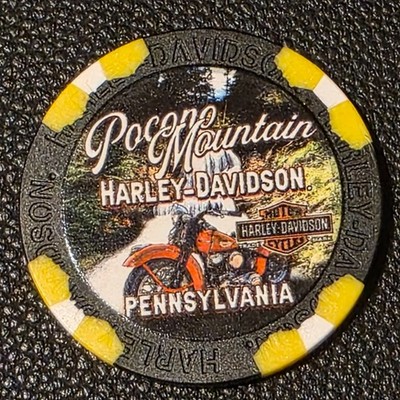 POCONO MOUNTAIN HD ~ PENNSYLVANIA (Black/Yellow Wide Desgn5) Harley Poker Chip