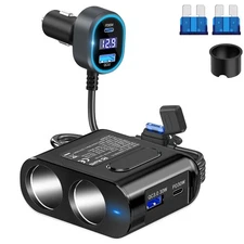 Cigarette Lighter Splitter 12V Plug 2-Socket with PD 65W Port, Car USB Charge...