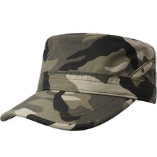 Unisex Cadet Army Cap Adjustable Flat Top Cap Washed Cotton Military Hat Base...