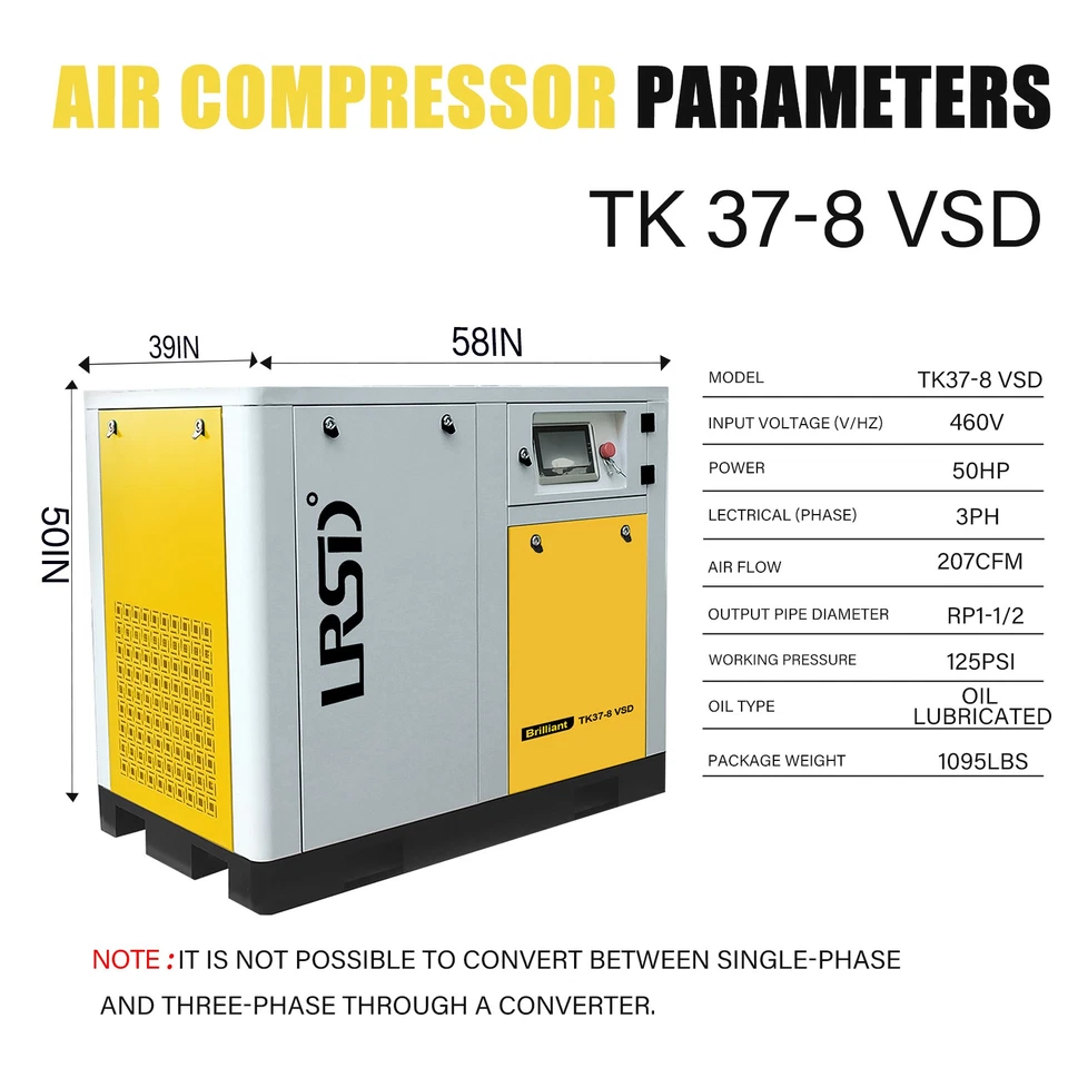 Винтовой воздушный компрессор 50 л.с. 3Ph 460 В 125 фунтов на квадратный дюйм с сушилкой охлажденного воздуха 220 В 1 Ph - Изображение 2 из 4