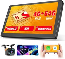 Autoradio 8Cores 4G+64G Android 15 2Din avec Carplay Android Auto sans Fil, Écra