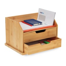 Schreibtisch organizer Büroablage Schubladen-Box 2 Fächer Naturfarbe Bambus