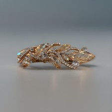 Beautiful Hair Clip Topaz And Clear Rhinestones 3 1/2 Inches