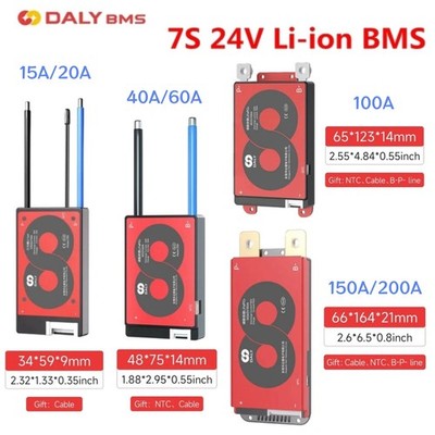 Daly Smart BMS 7S 24V 15A-200A Li-ion BMS Common Port with Balance+NTC Cable LOT