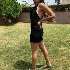 Zara Black Halter Linen Blend Mini Dress Size Small