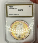 Vivid Rainbow Monster Toned 1990 American Silver Eagle ASE Rare Old PCI Holder!