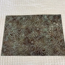 8 Beautiful  Genuine Tooled  leather placemats Boot Barn Brown Green  Mexico Set