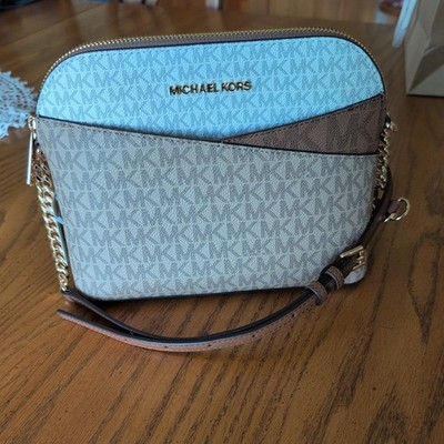 Michael Kors Jet Set Travel Dome Crossbody Bag MK Color-Block Brown Multi
