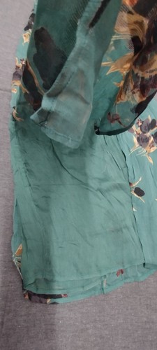 Vintage Sheer Maxi Skirt Teal Green Grunge Black Flowers Rayon Soji Deadstock M - Picture 12 of 20