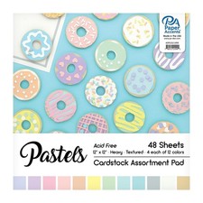 Paper Accents 12x12 Cardstock Pad Pastel Assortment 48 Sheets Textured Craft