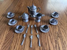 1930s Pewter Dollhouse/Toy/Minature 23 Piece Coffee/Tea Set