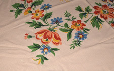 Alte Tischdecke Tafeltuch bedruckt bunte Blumen 150 x 115 cm (13913)