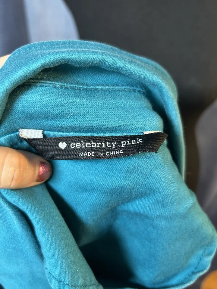 Celebrity Pink Blue Cropped Moto Jacket Women’s Size Medium - Image 2 of 4