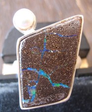 Boulder Opal Matrix Ring 925 Silber RG 58 Handarbeit Statement Unikat Silberring