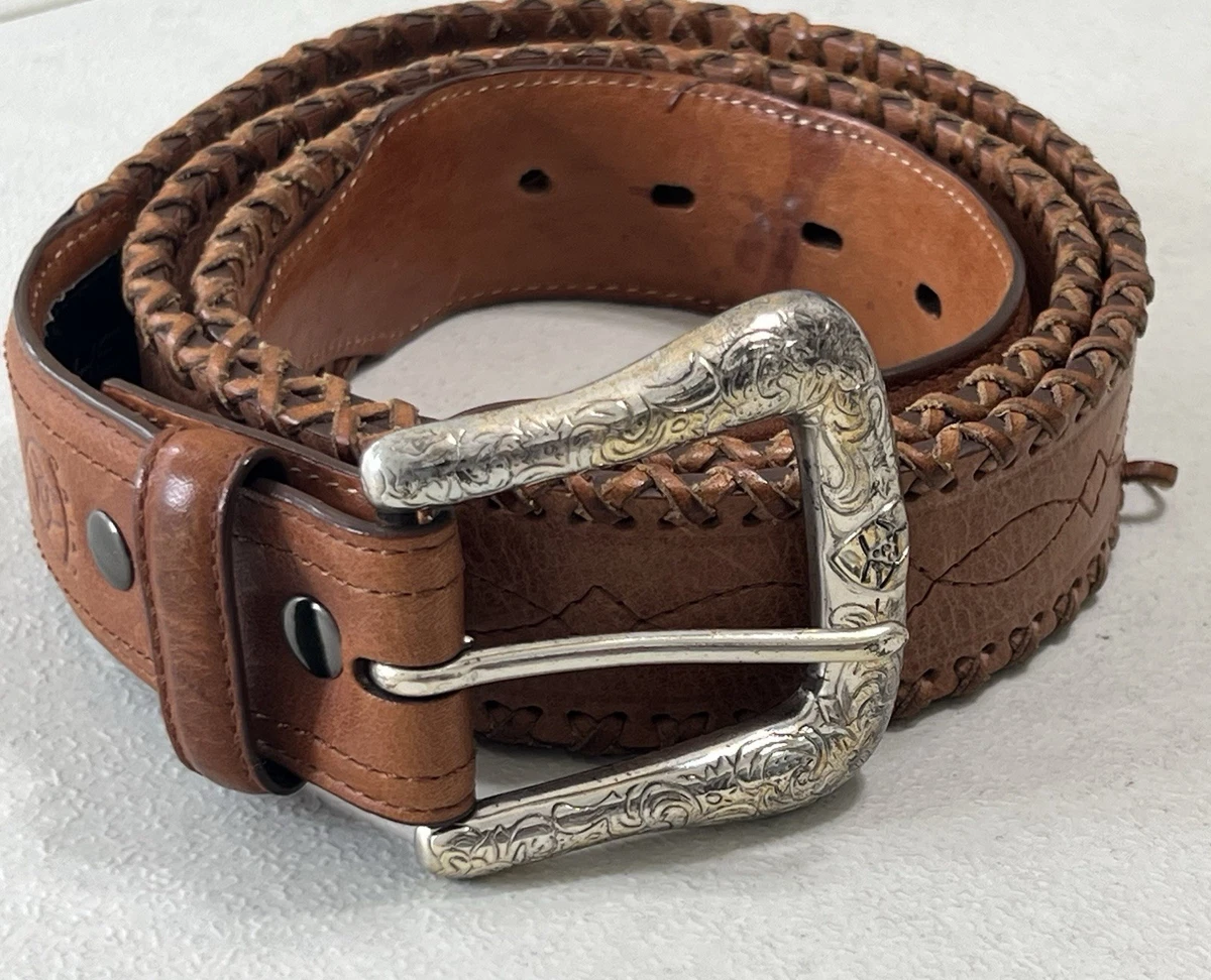 Mofit vintage Brown distressed Leather Belt with Silver Buckle tone 1 1/2 main image 4