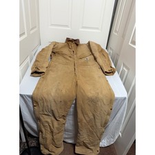 Vintage Carhartt Brown Duck Insulated Coveralls Quilt Lined Work Bibs 42 Tall