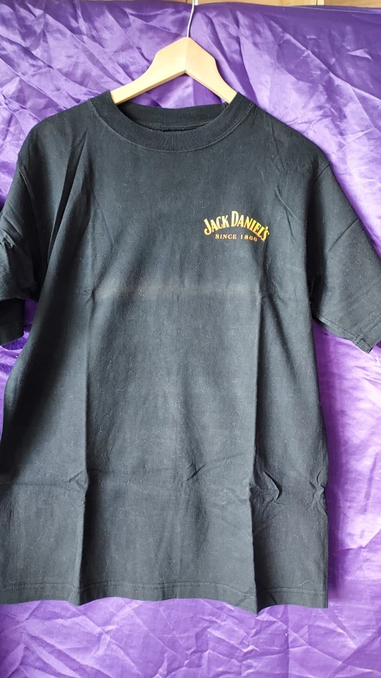 T Shirt Jack Daniels Since 1866 Noir Bottes chapeau bouteille Taille Large Coton - Photo 4/4